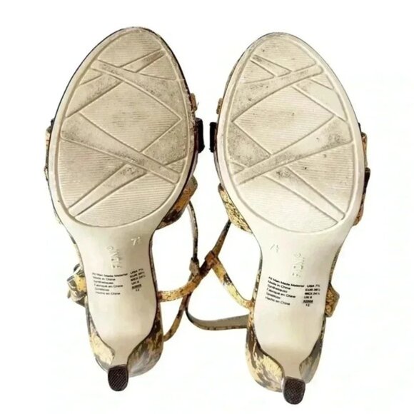 Fioni Strappy High Heel Sandals Snakeskin Tan Brown Faux Leather Size 7.5 - Picture 10 of 14